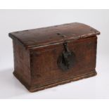 Late 17th Century Spanish chip carved casket, the slightly domed top opening to reveal a carved
