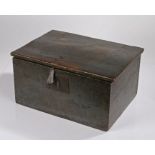 An early George III elm boarded box, with original blue-green paint, West Country, circa 1760,
