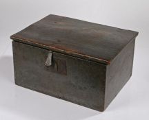 An early George III elm boarded box, with original blue-green paint, West Country, circa 1760,