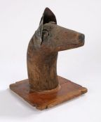 Late 19th Century primitive Folk Art carving of a dog, the arched long neck with tin ears and