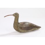 Early 20th Century Shorebird decoy, the painted body with angled back set with coloured eyes and