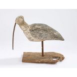 Early 20th Century Shorebird decoy, painted in white and grey with feathers to the back and sides, a