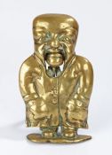 Late 19th Century brass "Mr Magoo" nutcracker, with a bald head above the lever action opening mouth