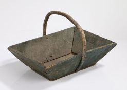 French wine pickers Trug, circa 1920, with original green paint and loop handle 37cm long, 26cm