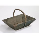 French wine pickers Trug, circa 1920, with original green paint and loop handle 37cm long, 26cm