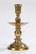 Late 17th Century Dutch Heemskerk type brass alloy candlestick, with a pierced socket above the