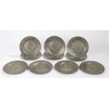 Matched set of ten pewter plates, London. with the touch mark of Stynt Duncombe to nine of the
