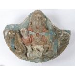 Late 15th Century ceiling boss, fragment of God the Father with the lamb of God in original