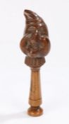 18th Century English yew wood grotesque face nutcracker, with a dual face showing a figure with