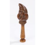 18th Century English yew wood grotesque face nutcracker, with a dual face showing a figure with