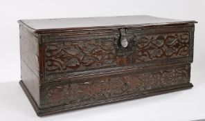 Charles II oak and Inlaid desk box with drawer, Yorkshire, circa 1660-1680. The single plank lid