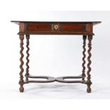 Charles II oak side table, circa 1680, with a rectangular top above a single frieze drawer with