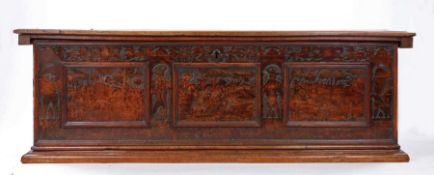 16th Century Venetian cedar or Cypress wood cassone or bridal chest, the rectangular hinged lid