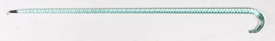 19th Century Nailsea glass walking stick, with a mellow turquoise colour spiral cane and arched