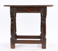 Commonwealth / Charles II oak centre table, English, circa 1650 - 1660. The twin plank top above