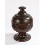 19th Century turned wood treen Leeches jar, the stopper cover opening to reveal a storage