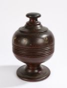 19th Century turned wood treen Leeches jar, the stopper cover opening to reveal a storage