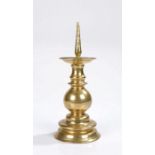 Late 16th Flemish pricket candlestick, Circa 1580-1600, the pierced pricket above a wide turned stem