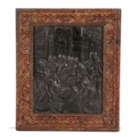 Guglielmo della Porta (c.1500-1577) a pictorial iron panel, The entombment of Christ, framed, 28cm x