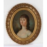 18th Century British school, portrait of a young lady, oil on oval board, 22.5cm x 29cm excluding