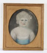 18th Century British school, portrait of a young girl, pastel on board, 27cm x 33cm excluding the