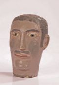 Unusual French Folk Art Naïve mannequin head, the painted plaster head in shades of grey with