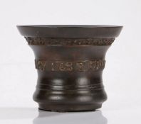 Rare Named and Dated Charles II Lead Bronze Mortar, Whitechapel, London, Dated 1682, with a flared