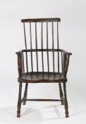 Welsh late 18th/early 19th Century stick back elm and painted armchair, with traces of the old