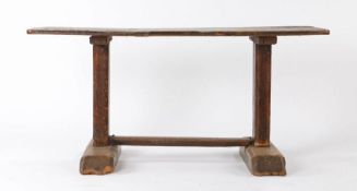 An 18th Century and later Tavern type table pine and elm table, the rectangular top with rounded