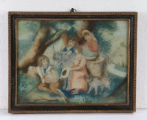 18th Century British school, The young fortune tellers, pastel and pencil on paper, titled in pen to