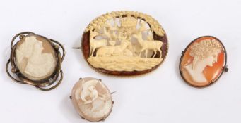 Three cameo brooches together with a ivory brooch (4)