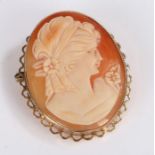 9 Carat Gold Cameo Brooch depicting a lady, made by E.J.CY& Co, gross weight 7.7g