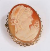 9 Carat Gold Cameo Brooch depicting a lady, made by E.J.CY& Co, gross weight 7.7g