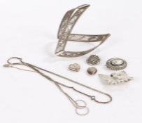 Collection of silver jewellery to include a brooch depicting a eagle, two necklaces and a bangle ect