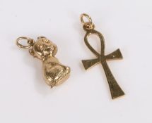 9 carat gold cross, 9 carat gold dog form pendant, 2.1 grams (2)