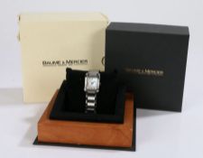 Baume & Mercier ladies stainless steel and clear paste set wristwatch, the signed mother of pearl
