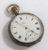 Waltham silver cased open face pocket watch, Birmingham 1912, the signed white dial with Roman