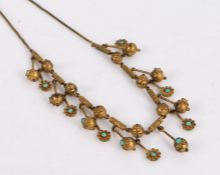 Yellow metal and turquoise necklace, 45cm long
