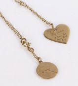 9 carat gold necklace with a heart, gross weight 2.9 grams