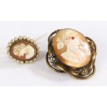 Two cameo brooches together with a cameo clip earring (3)