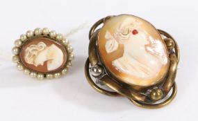 Two cameo brooches together with a cameo clip earring (3)