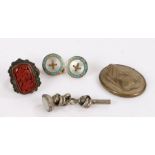 Chinese cinnabar lacquer ring together with a volcanite cameo brooch and a silver pocket watch