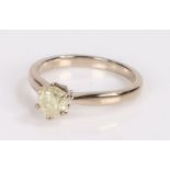 18 carat white gold and diamond set ring, the round brilliant cut diamond at 0.84 carats in light
