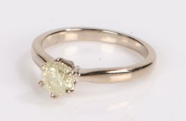 18 carat white gold and diamond set ring, the round brilliant cut diamond at 0.84 carats in light