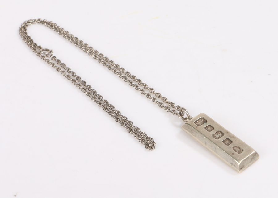 Silver ingot pendant and necklace, 39.6 grams