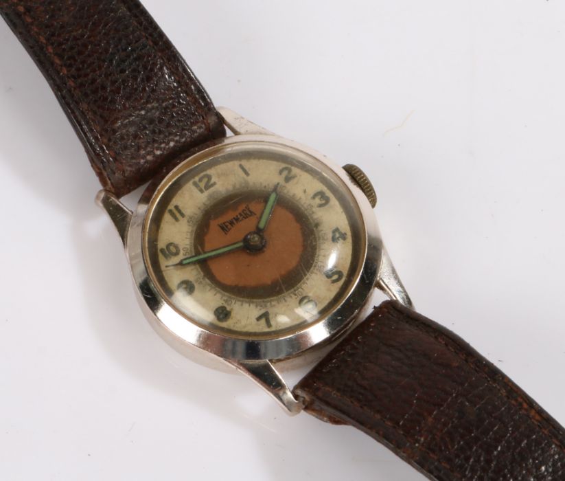 Newark stainless steel gentleman's wristwatch, having arabic numerals and central copper dial,