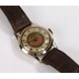 Newark stainless steel gentleman's wristwatch, having arabic numerals and central copper dial,