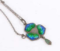 Art Nouveau silver and blue and green enamel pendant, Birmingham 1908