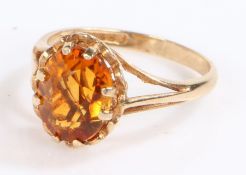 9 carat gold ring, set with orange stone, ring size M and a half gross weight 2.5 grams