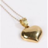 18 carat gold heart form pendant, 3.7g, on a gold coloured metal necklace necklace, 0.9g